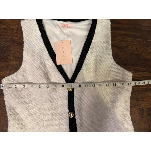 bebop Tweed V Neck Button Front Knee Length Dress White Black L - Picture 7 of 9